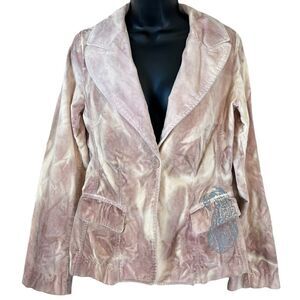 Vintage bebe Velvet Blush Tie Dye Paisley Single Button Blazer